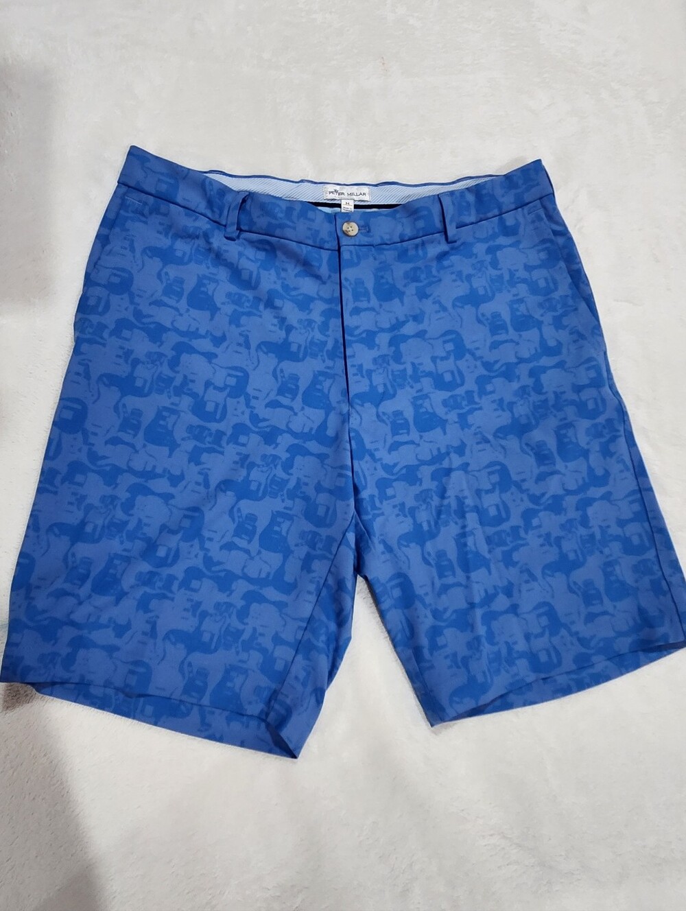 Peter Millar Men's Golf Blue Shorts, Guitar Print, Size 34